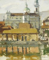 Lot 183 - Ken Howard RA (b.1932)
'EVENING LIGHT - ST URSEN CATHEDRAL AT SOLOTHURN'
Signed l.r.