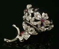 Lot 194 - A white gold amethyst, ruby and diamond set fob-style pendant