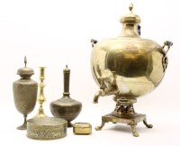 Lot 218 - A large brass samovar together with a quantity of eastern brassware