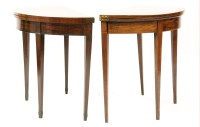 Lot 452 - Two similar Georgian mahogany demi lune fold over card tables