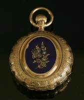 Lot 584 - A Swiss gold, side wind, diamond and enamel Hunter fob watch