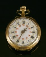 Lot 80 - A French two colour diamond set, top wind, fob watch