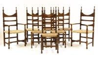 Lot 471 - A set of six and two beechwood ladder back dining chairs