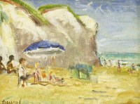 Lot 634 - Dorothy Duval (1917-2005)
'THE BEACH AT BROADSTAIRS';
FIGURES ON A BEACH
Two