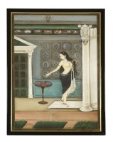 Lot 769 - Indian School
A SCANTILY-CLAD FEMALE IN AN INTERIOR
Gouache on fabric 
130 x 85cm

Provenance:  From the estate of the late Henry Wilson.