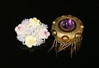 Lot 35A - A Victorian gold foiled back quartz shield brooch