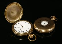 Lot 46 - A rolled gold half Hunter side wind pocket watch