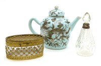 Lot 387 - A Chinese turquoise glazed teapot
