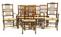 Lot 569 - A set of eight 18th century elm and oak dining chairs