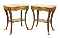 Lot 661 - A pair of Regency style mahogany and leather lined single drawer side tables