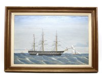 Lot 514 - English School 19th century
THE WHITE ENSIGN
Study of three masted battle ships