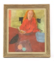 Lot 502 - Desmond Harmsworth 
'GIRL WITH STILL LIFE AND AFRICAN MASK'
Oil on canvas
71 x 58cm;
JOSEPHA SEATED