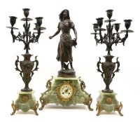 Lot 398 - A late 19th century to early 20th century French garniture clock