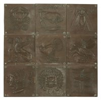 Lot 74 - A set of nine Art Deco copper panels