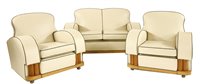 Lot 165 - An Art Deco cream leather three piece suite