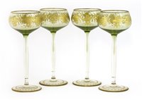 Lot 7 - Four Moser Glassworks clear and green tinted  wine glasses