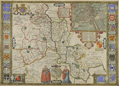 Lot 39 - John Speede  'Oxfordshire delcribed with y citie and the Arms of the Colledges of y Famous ...