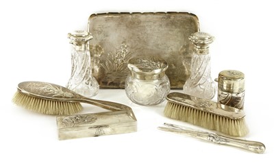 Lot 62 - An Art Nouveau Stourbridge glass and silver dressing table set