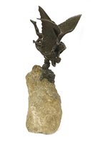 Lot 17 - An early 20th century bronze sculpture depicting Daedalus in flight carrying Icarus beneath