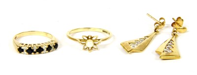 Lot 6A - A 9ct gold sapphire and diamond half hoop ring