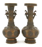 Lot 340 - A pair of Japanese bronze vases