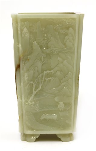 Lot 165 - A Chinese jade brush pot