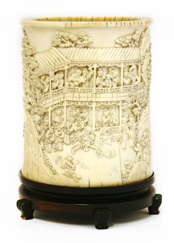 Lot 240 - A Chinese ivory brush pot