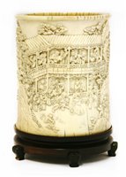 Lot 240 - A Chinese ivory brush pot