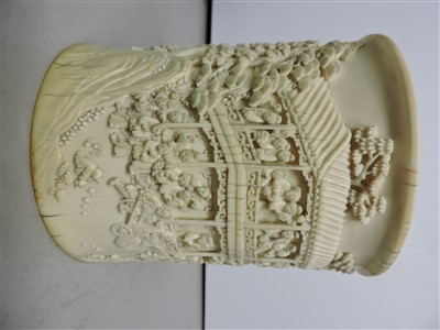 Lot 240 - A Chinese ivory brush pot