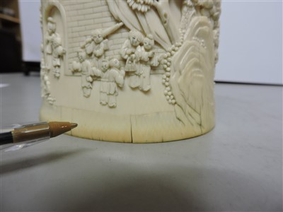 Lot 240 - A Chinese ivory brush pot