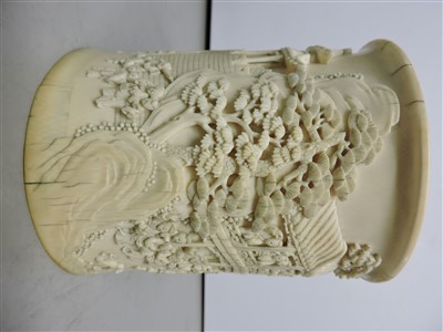 Lot 240 - A Chinese ivory brush pot
