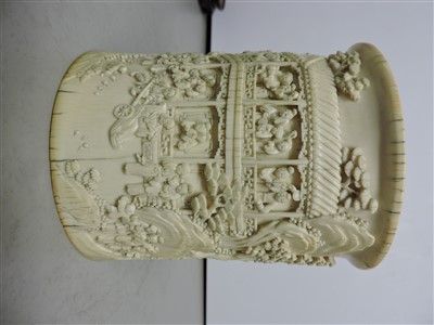 Lot 240 - A Chinese ivory brush pot
