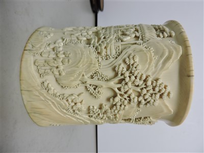 Lot 240 - A Chinese ivory brush pot