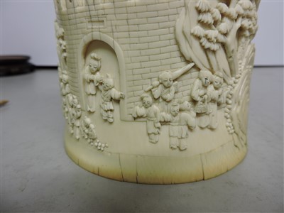 Lot 240 - A Chinese ivory brush pot