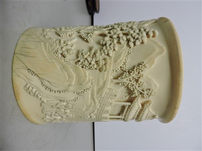 Lot 240 - A Chinese ivory brush pot