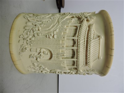 Lot 240 - A Chinese ivory brush pot