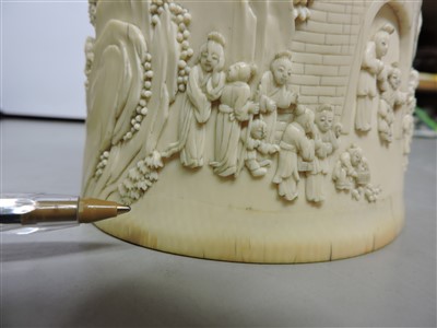 Lot 240 - A Chinese ivory brush pot