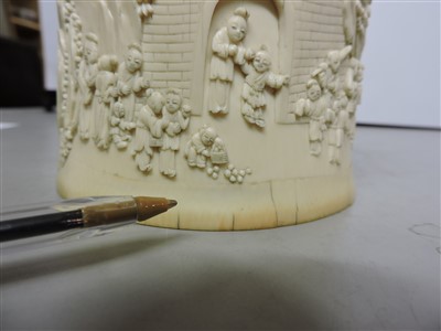 Lot 240 - A Chinese ivory brush pot