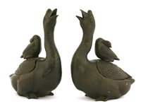 Lot 343 - A pair of Japanese bronze incense burners