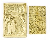 Lot 225 - Two Chinese Canton ivory card cases with swing covers