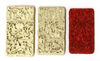 Lot 229 - Three Chinese Canton ivory card cases