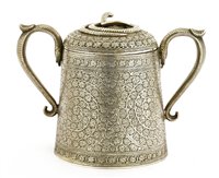 Lot 8 - An Indian silver two-handled sugar bowl and cover