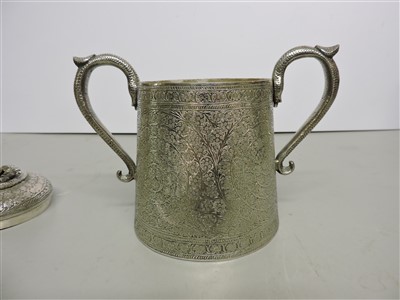 Lot 8 - An Indian silver two-handled sugar bowl and cover