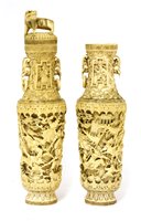 Lot 213 - A pair of Chinese ivory vases