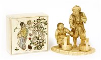 Lot 356 - A Japanese ivory box and an okimono