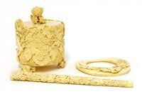 Lot 359 - A Japanese ivory box, photo frame and a handle