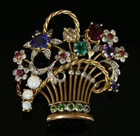 Lot 215 - A ruby, emerald, sapphire and diamond giardinetti brooch, c.1950