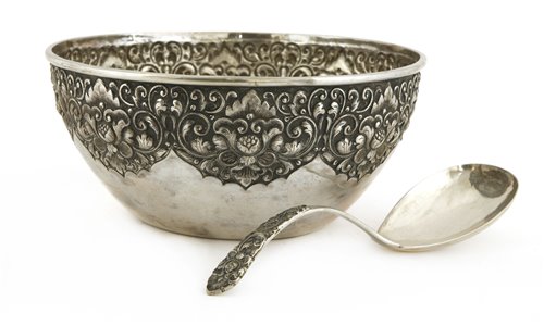 Lot 5 - A Thai silver bowl and a ladle