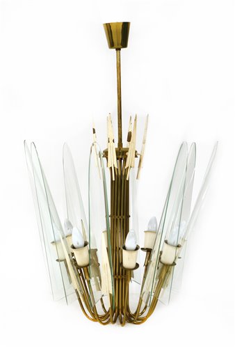 Lot 36 - A brass and cream-painted arrow chandelier