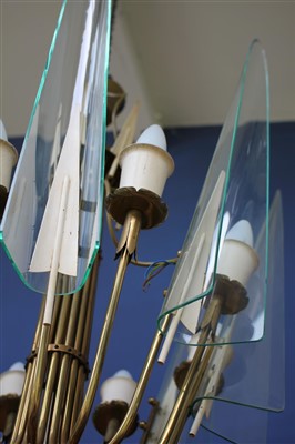 Lot 36 - A brass and cream-painted arrow chandelier
